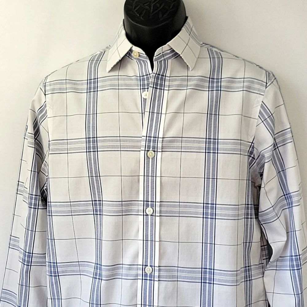 Banana Republic Slim Fit Dress Shirt BluePlaid Size 14-14.5